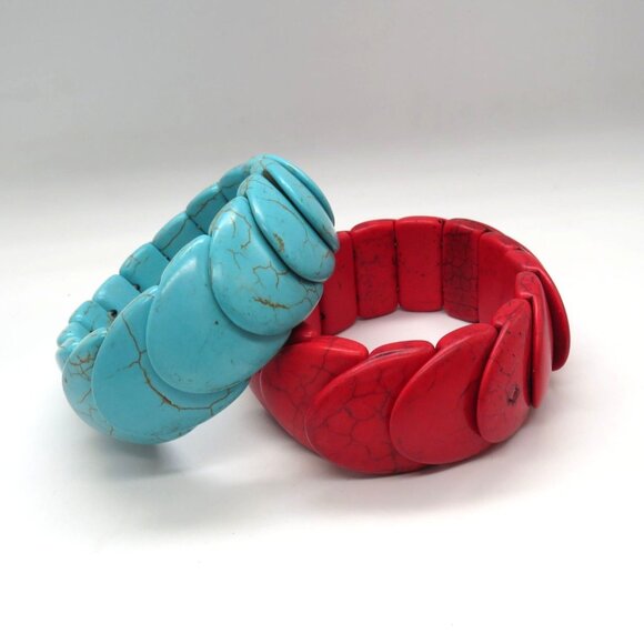 Paparazzi Nomadic Nature Stone Bracelets Chunky Red Blue Stone Stretch - Picture 1 of 9